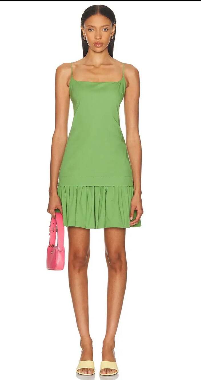 STAUD Green Nola Pleated Drop-Waist Minidress